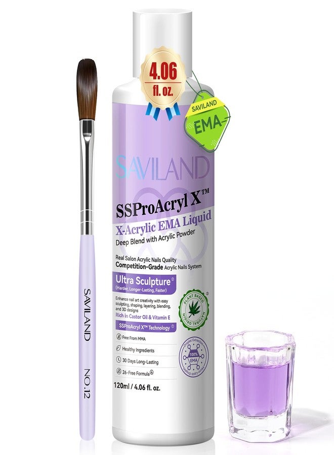 SAVILAND Monomer Acrylic Nail Liquid: 4 oz Acrylic Monomer for Nails Extension with 12# Nail Brush Dappen Dish for Beginners DIY at Home Professional Salon Use - Image 1